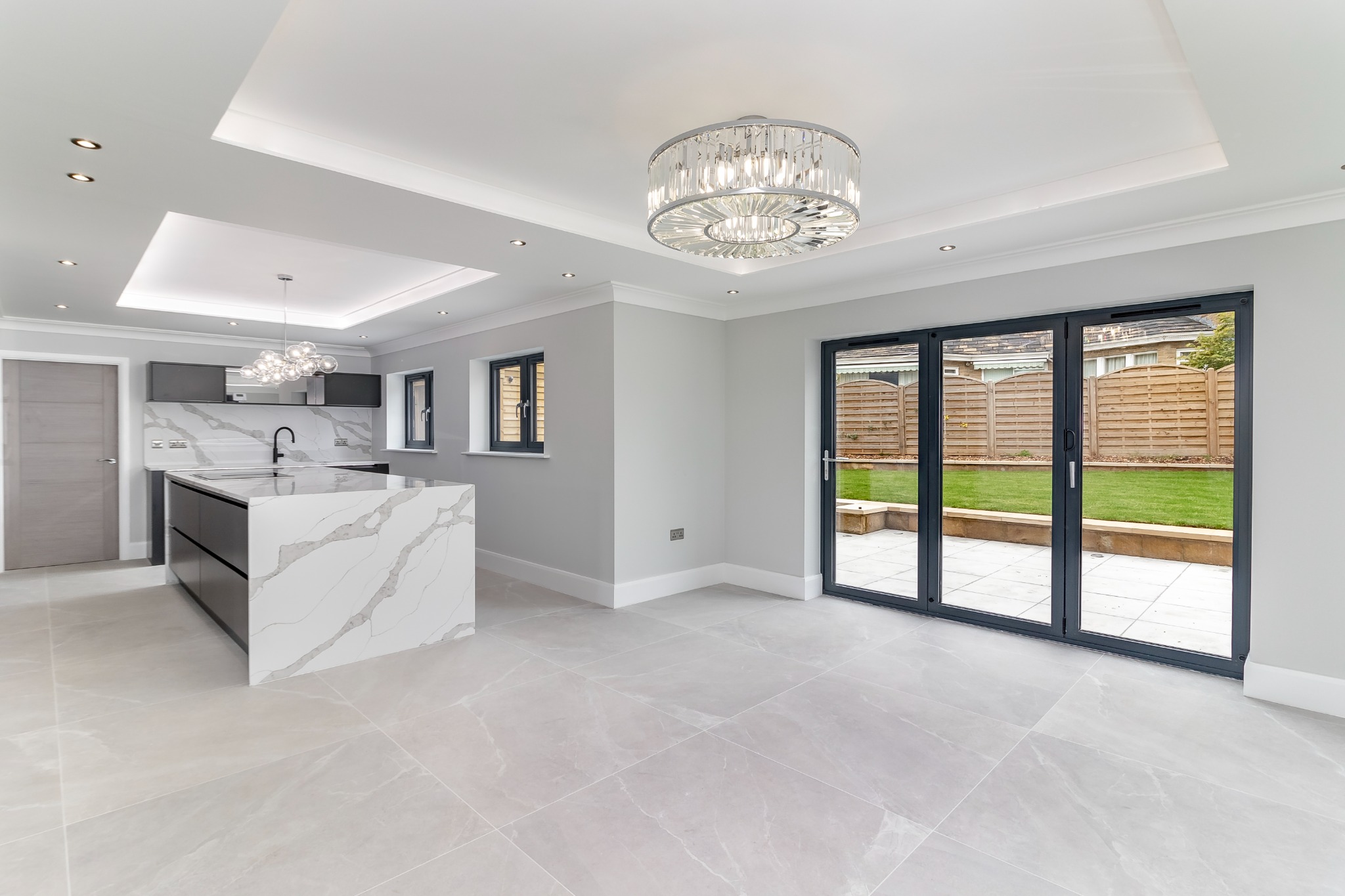Completed open-plan dining kitchen refurbishment
